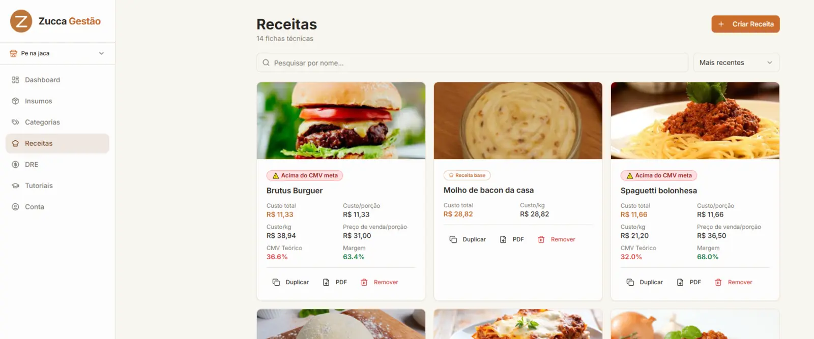 Tela do App Zucca no computador