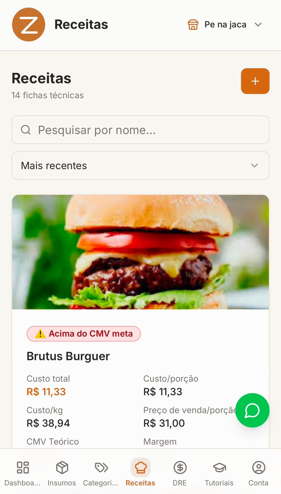 Tela do App Zucca no celular